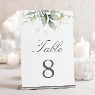 Botanical Eucalyptus Greenery Watercolor Elegant Table Number