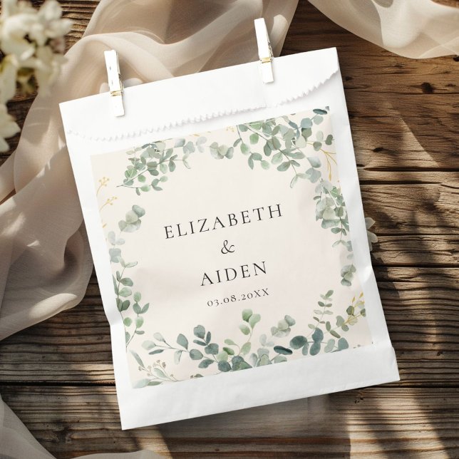 Botanical Eucalyptus Greenery Wedding Favour Bag (Eucalyptus Wedding Favor Bag with your name and date.)