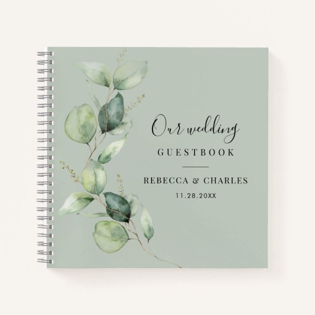 Botanical Eucalyptus Greenery Wedding Guest Book  (Front)