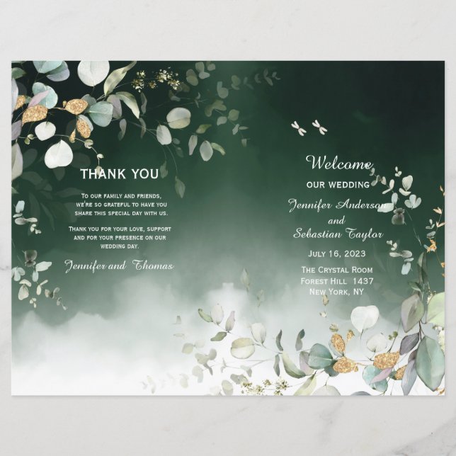 Botanical Eucalyptus Greenery Wedding Program (Front)