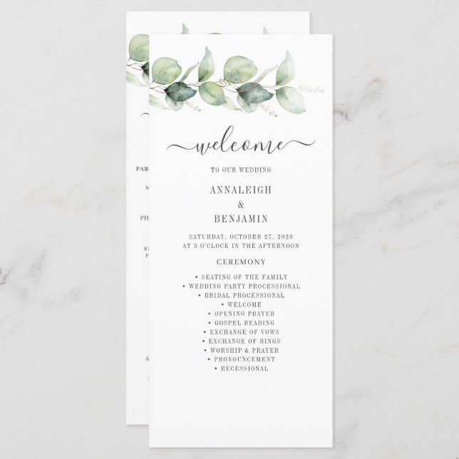 Botanical Eucalyptus Greenery Wedding Program (Front/Back)