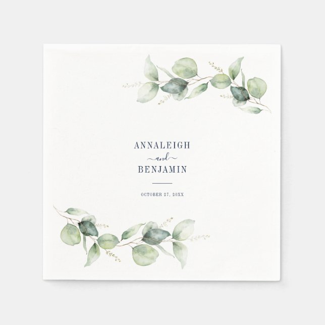 Botanical Eucalyptus Greenery Wedding Reception Napkin (Front)
