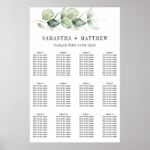 Botanical Eucalyptus Greenery Wedding Seating Poster