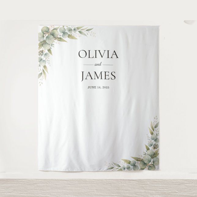 Botanical Eucalyptus Greenery Wedding Tapestry (Front)