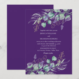 Botanical Eucalyptus Lavender Purple Wedding Invitation