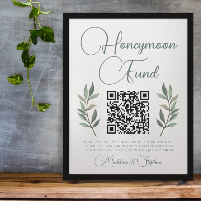 Botanical Eucalyptus Leaf Wedding Honeymoon Fund Poster (Creator Uploaded)