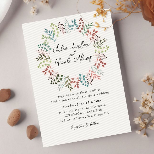 Botanical Eucalyptus Leaf Wreath Photo Wedding Invitation (Creator Uploaded)