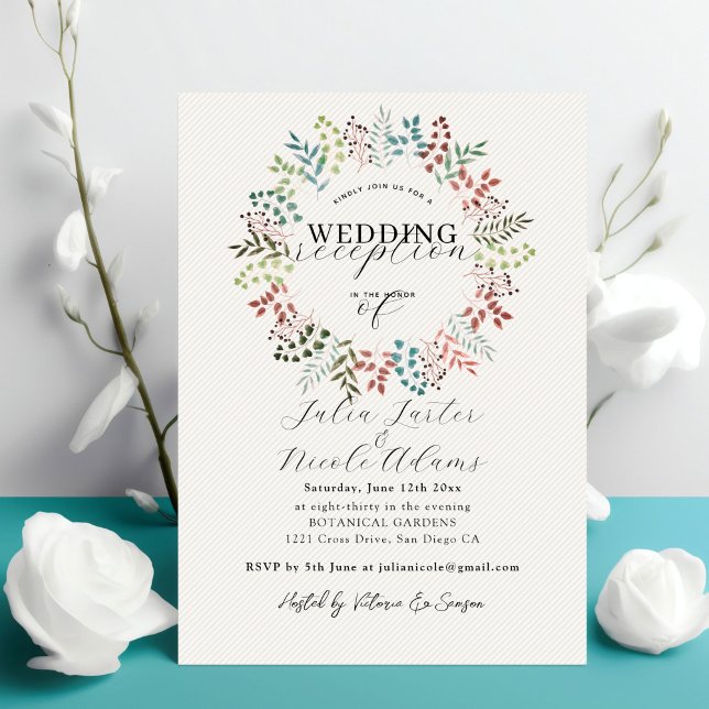 Botanical Eucalyptus Leaf Wreath Wedding Reception Invitation (Creator Uploaded)