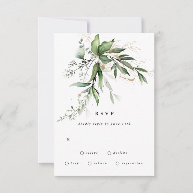 Botanical Eucalyptus Leafy Modern Greenery Moss RSVP Card (Front)