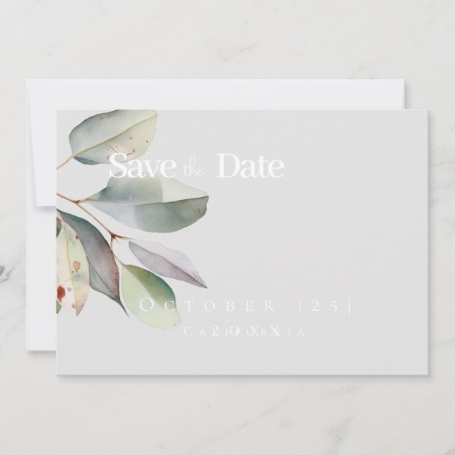  Botanical eucalyptus leaveFlat Save The Date Card (Front)