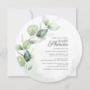 Botanical Eucalyptus Leaves Baby Shower Invitation
