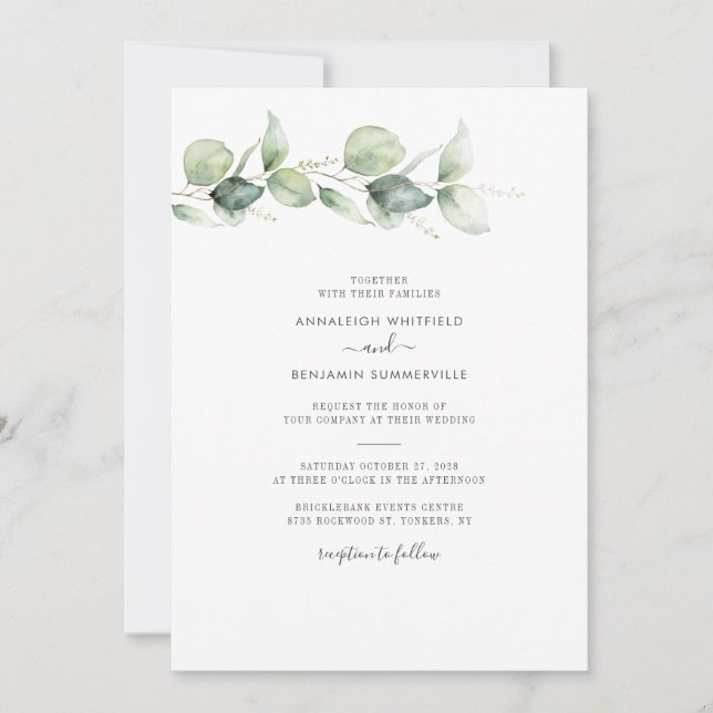 Botanical Eucalyptus Leaves Greenery Wedding Invitation (Front)
