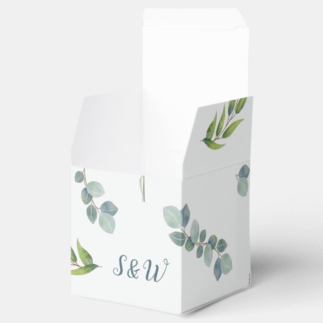 Botanical Eucalyptus Leaves Wedding Favour Box (Opened)