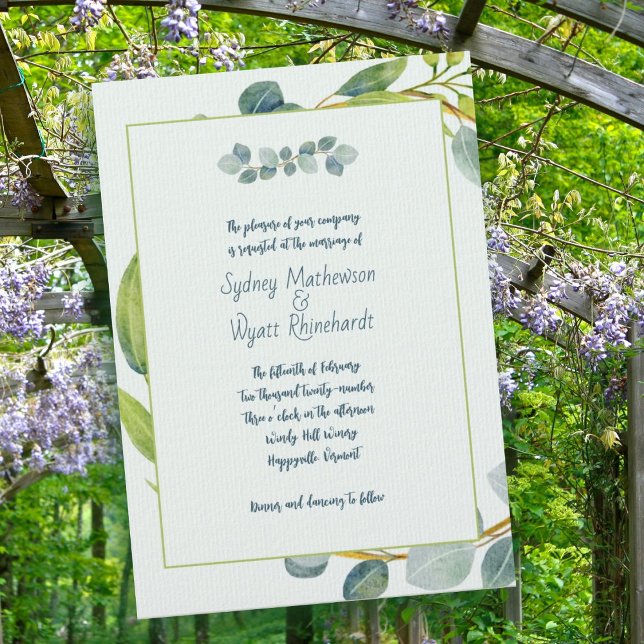 Botanical Eucalyptus Leaves Wedding Invitation (Creator Uploaded)