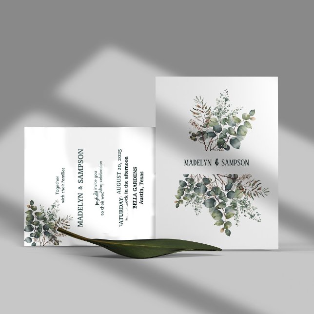 Botanical Eucalyptus Leaves Wedding Invitation (Creator Uploaded)