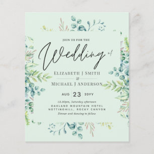 Botanical Eucalyptus Leaves Wedding Invites Budget