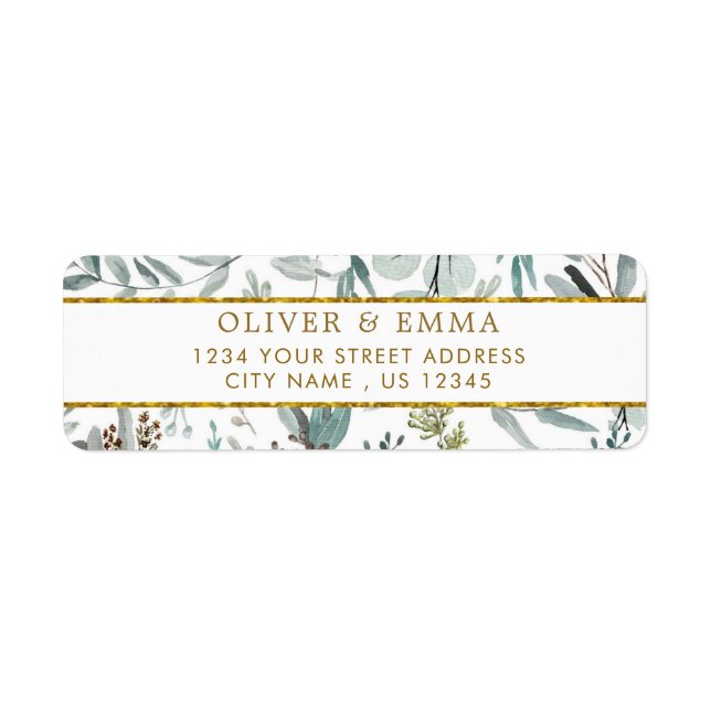 Botanical Eucalyptus leaves wedding return address Label (Front)