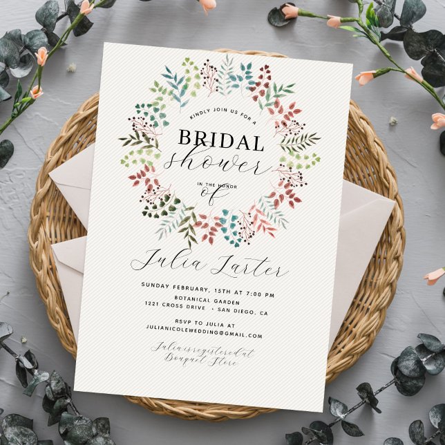 Botanical Eucalyptus Leaves Wreath Bridal Shower Invitation (Creator Uploaded)