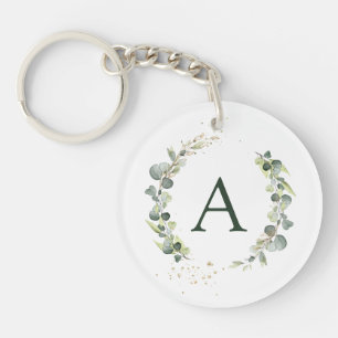 Botanical Eucalyptus Monogram Greenery Wedding Key Ring