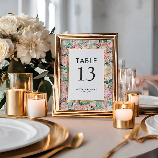 Botanical Eucalyptus Pampas Grass Proteas Wedding Table Number (Creator Uploaded)