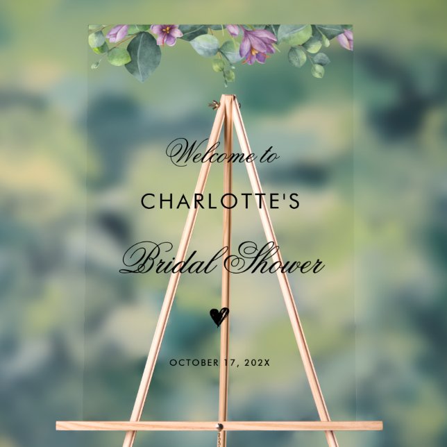 Botanical Eucalyptus Script Bridal Shower Acrylic Sign (Neutral)