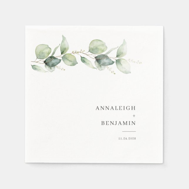 Botanical Eucalyptus Succulent Wedding Paper Napkin (Front)