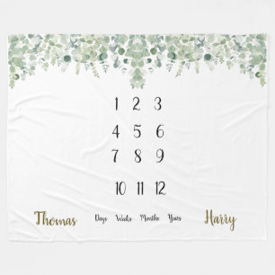 Botanical Eucalyptus Twins Milestone  Fleece Blanket