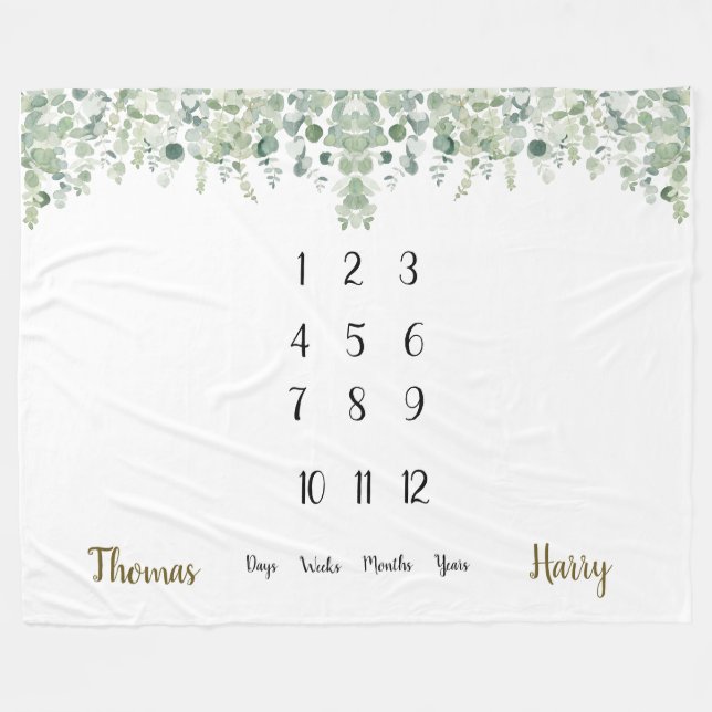 Botanical Eucalyptus Twins Milestone  Fleece Blanket (Front (Horizontal))