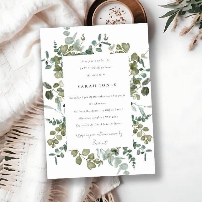 Botanical Eucalyptus Watercolor Baby Shower Invitation (Creator Uploaded)