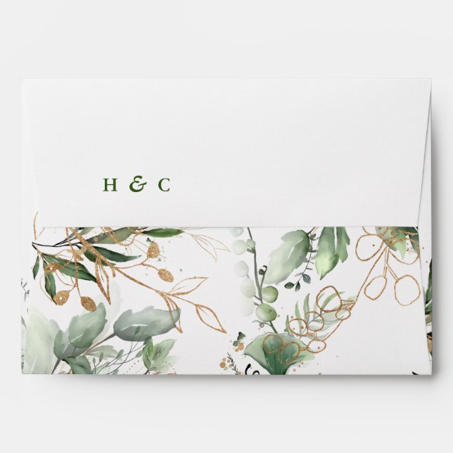 Botanical Eucalyptus Watercolor Monogram Wedding Envelope (Back (Top Flap))