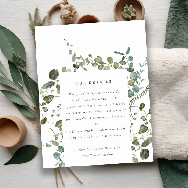 Botanical Eucalyptus Watercolor Wedding Detail Enclosure Card (Creator Uploaded)