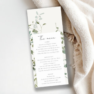 Botanical Eucalyptus Watercolor Wedding Menu Card