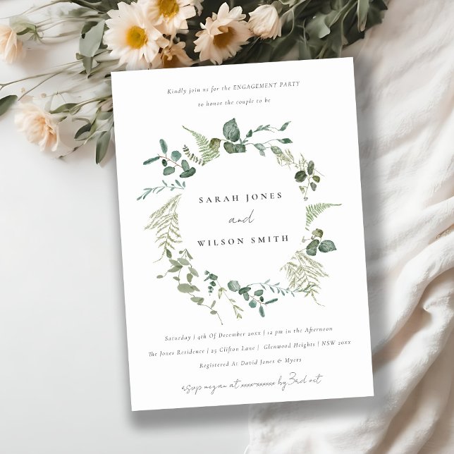 Botanical Eucalyptus Watercolor Wreath Engagement Invitation (Creator Uploaded)