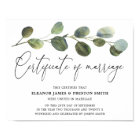 Botanical Eucalyptus Wedding Certificate 