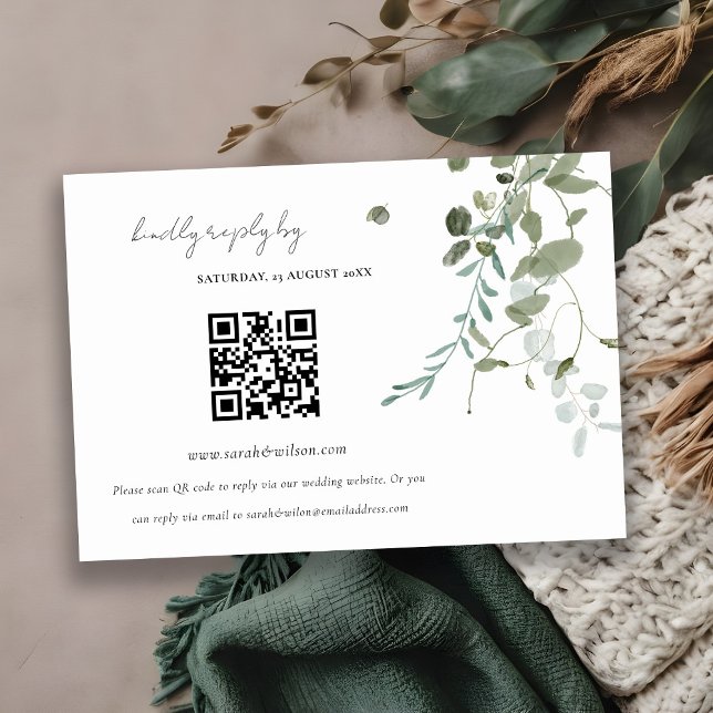 Botanical Eucalyptus Wedding QR Code RSVP Enclosure Card (Creator Uploaded)