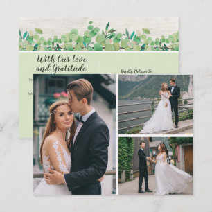 Botanical Eucalyptus Wedding Thank You 4-Photo Announcement Postcard