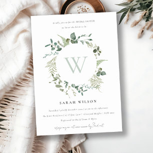 Botanical Eucalyptus Wreath Bridal Shower Monogram Invitation