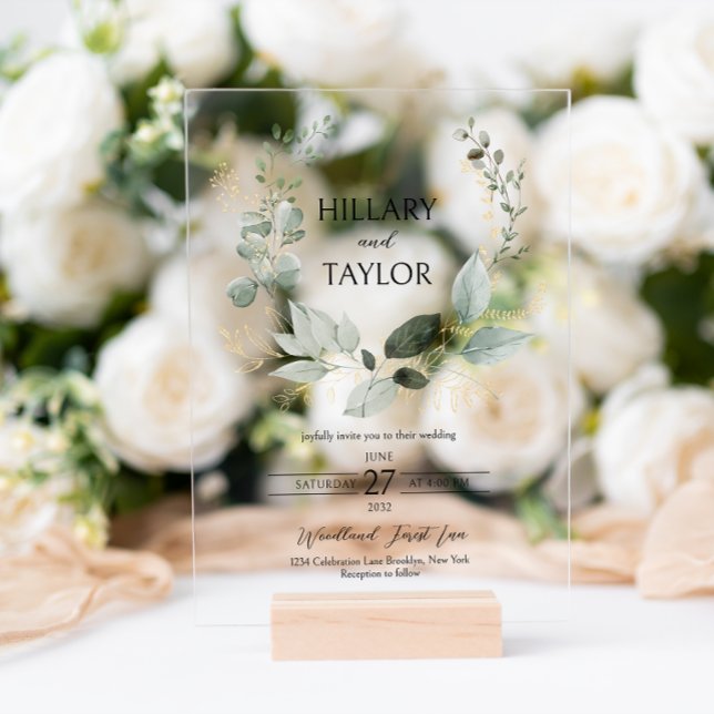Botanical Eucalyptus Wreath Wedding Acrylic Invitations (Creator Uploaded)