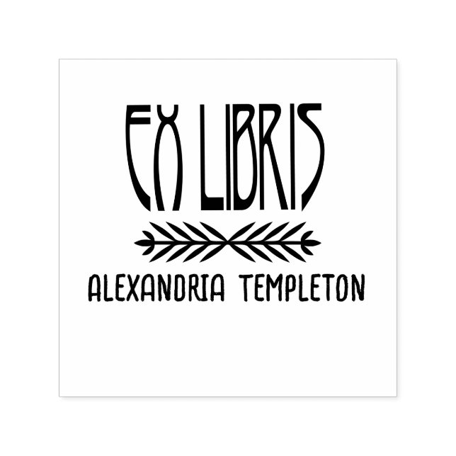 Botanical Ex Libris Art Deco Text #3 Library Book Self-inking Stamp (Design)