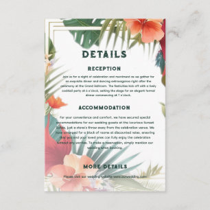 Botanical Exotic Destination Wedding Details Enclosure Card