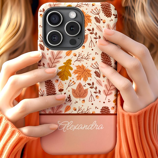 Botanical Fall Floral Leaves Script Name iPhone 15 Case (Creator Uploaded)