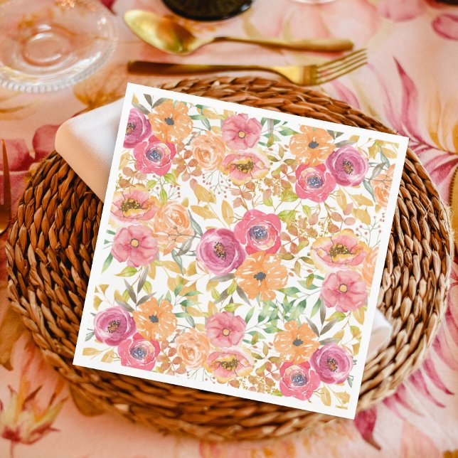 Botanical Fall Floral Watercolor Wedding Shower Napkin (Creator Uploaded)