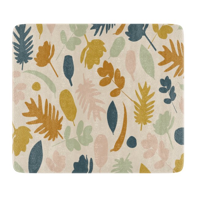 Botanical Fall Flowers and Leaves Pattern Cutting Board (Front)