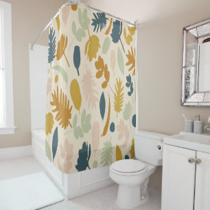 Botanical Fall Flowers and Leaves Pattern Shower Curtain