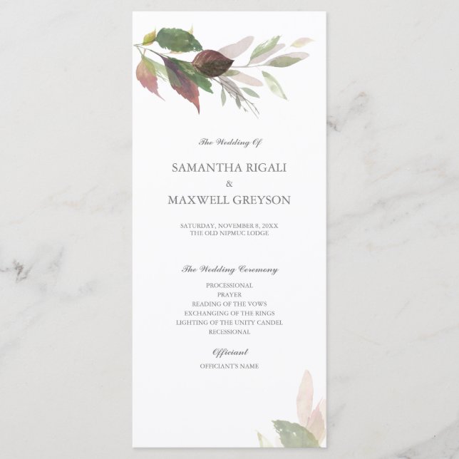 Botanical Fall Foliage Wedding Program (Front)