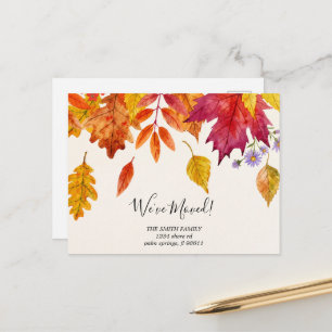 Botanical Fall Leaves Change of Address Postcard