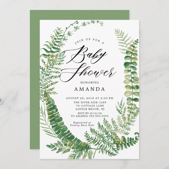 Botanical Fern Baby Shower Invitation (Front/Back)