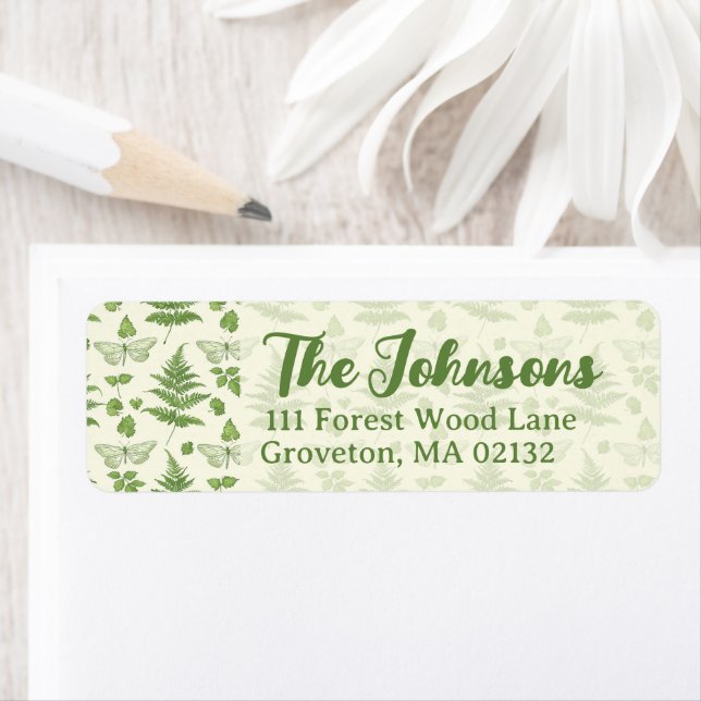 Botanical Fern Design Green Yellow   Return Address Label (Insitu)