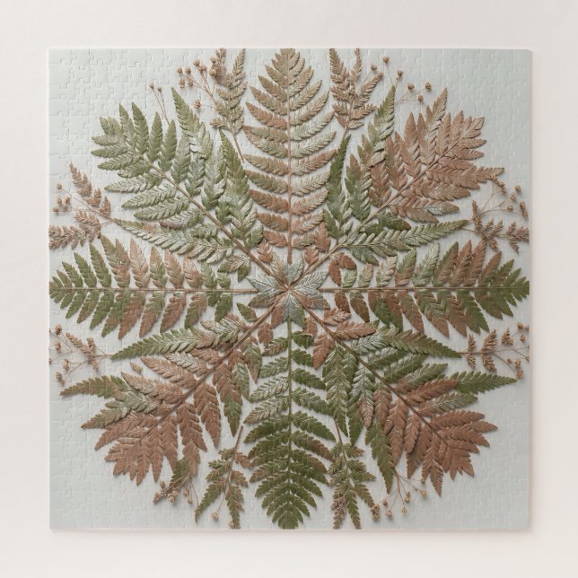 Botanical Fern Green Copper Pressed Leaves Jigsaw Puzzle (Vertical)