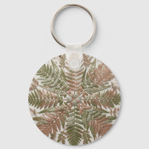 Botanical Fern Green Copper Pressed Leaves Key Ring